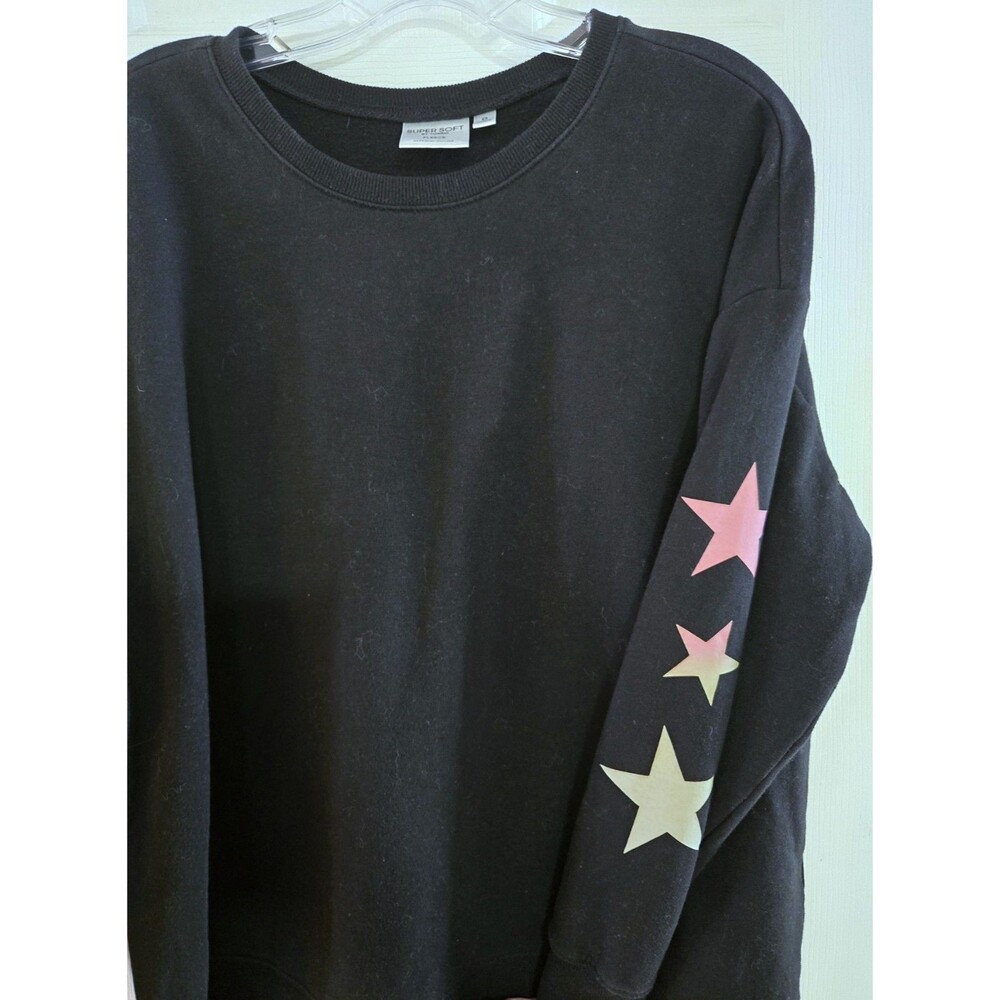 Super Soft Torrid SIze 0 Fleece Black Sweatshirt Sleeve Star Graphics - Picture 2 of 5